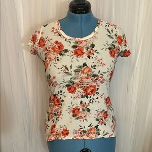 Bobbie Brooks Cream and Orange Fitted Short Sleeve Tee